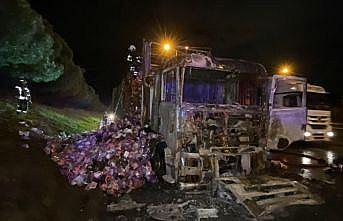 Anadolu Otoyolu'nda yanan tır ulaşımı aksattı