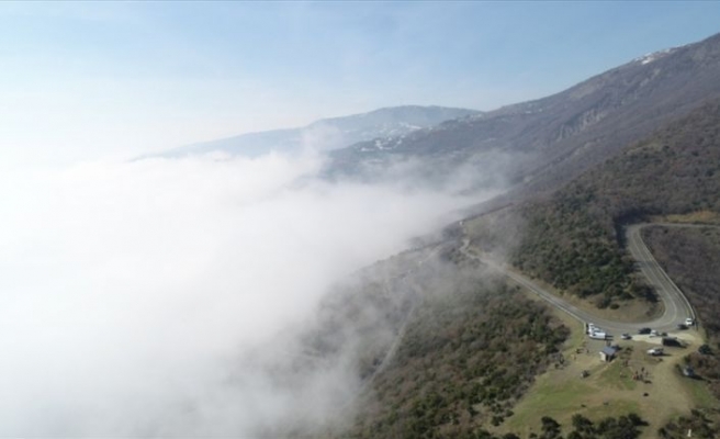 Ganos Dağı eteklerindeki sis havadan görüntülendi