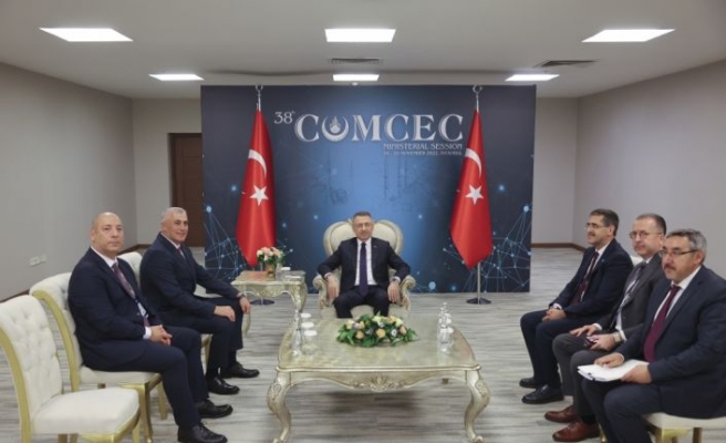 Cumhurbaşkanı Yardımcısı Oktay, KKTC Ekonomi ve Enerji Bakanı Olgun Amcaoğlu'nu kabul etti