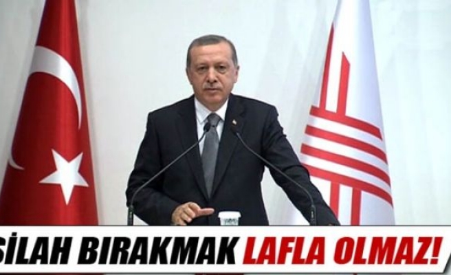 Erdoğan: 'Silah bırakmak lafla olmaz'