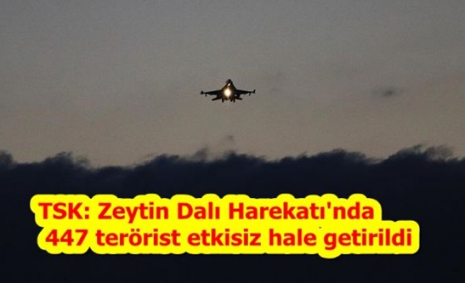 TSK: Zeytin Dalı Harekatı'nda 447 terörist etkisiz hale getirildi