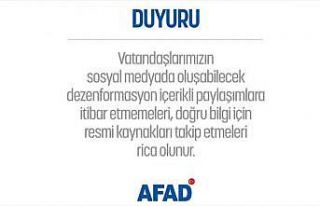 AFAD'dan depremle ilgili dezenformasyon uyarısı