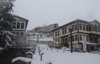 Sakin şehir Taraklı'daki tarihi konaklar karla...