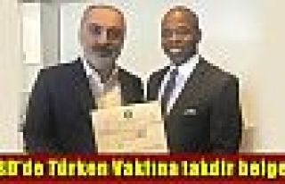 ABD'de Türken Vakfına takdir belgesi